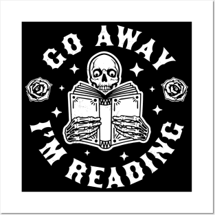 Go Away I'm Reading - Skeleton Reading Book Halloween Posters and Art